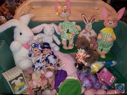 Large Plush Pink Easter Bunny and Assorted Bunny Figurines and Some Wooden Carved Bunny, Bunny Wall