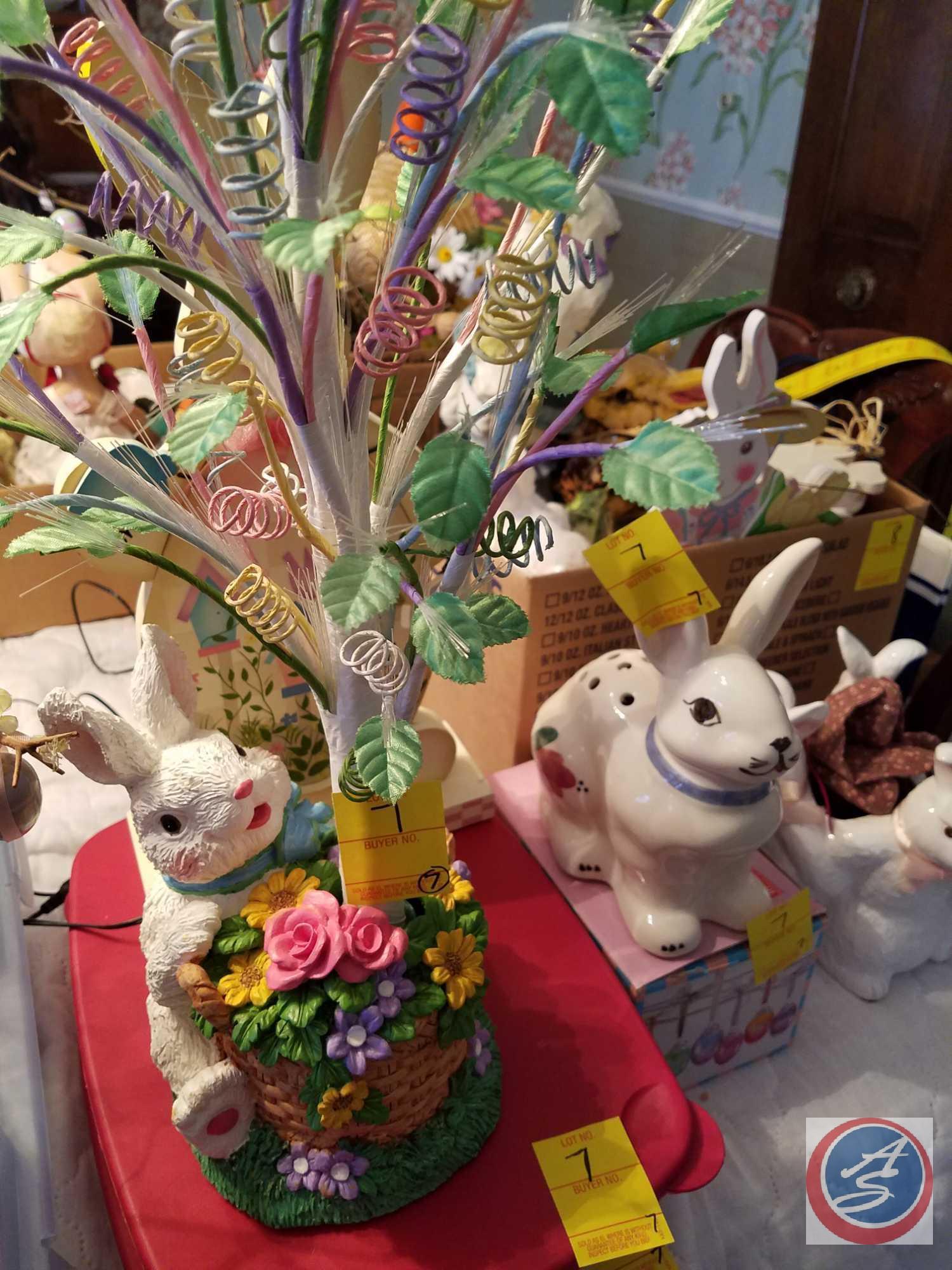 Fiber Optic Easter Tree and Bunny, Bunny Potpuri Holder, Egg Ornaments inside Two Deviled Egg
