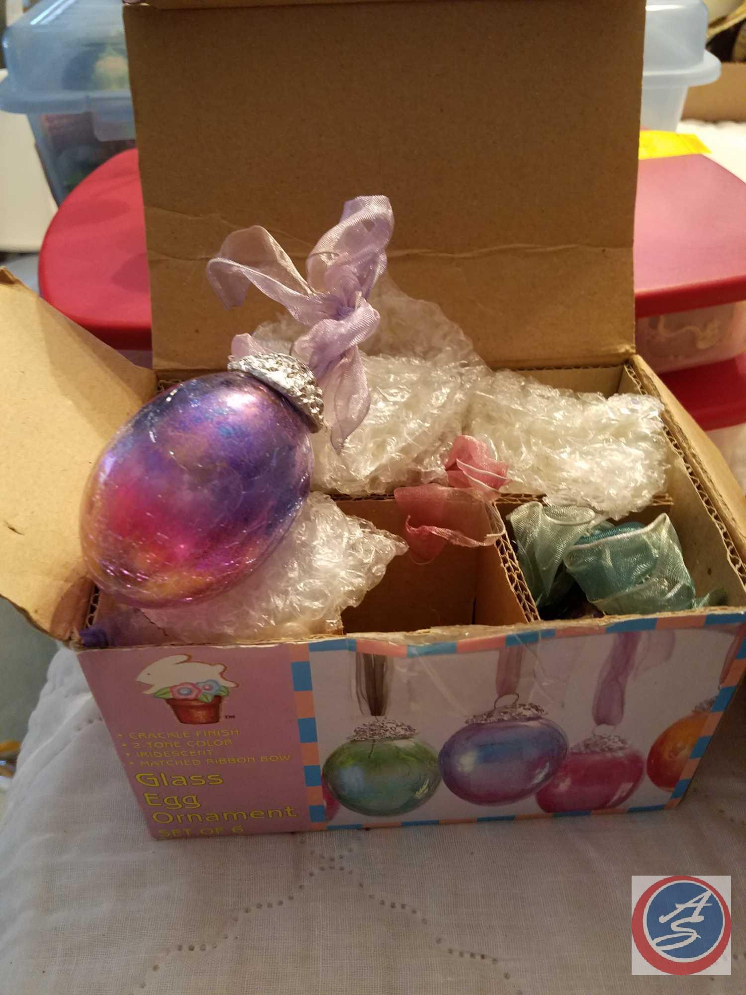 Fiber Optic Easter Tree and Bunny, Bunny Potpuri Holder, Egg Ornaments inside Two Deviled Egg