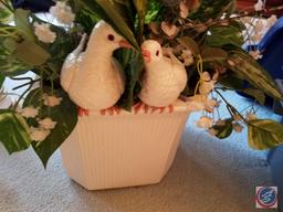 Dove Lamp with Shade and Vase with Dove and Greenery Decoration