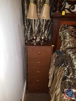 Small Night Stand Lamps and (2) Pressed Wood Night Stands Measuring 17"X 16"X 39"