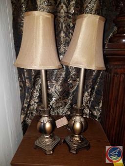 Small Night Stand Lamps and (2) Pressed Wood Night Stands Measuring 17"X 16"X 39"