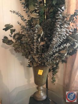 Elephant End Table, Vintage Floor Lamp with Greenery Measuring 67", (2)Sullivan Cherub Table Top