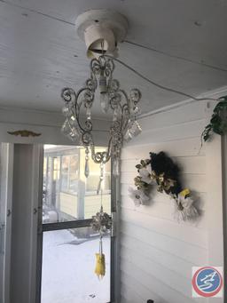 (2) Vintage Chairs, Love Sign, Faux Crystal Hanging, Faux Flowers