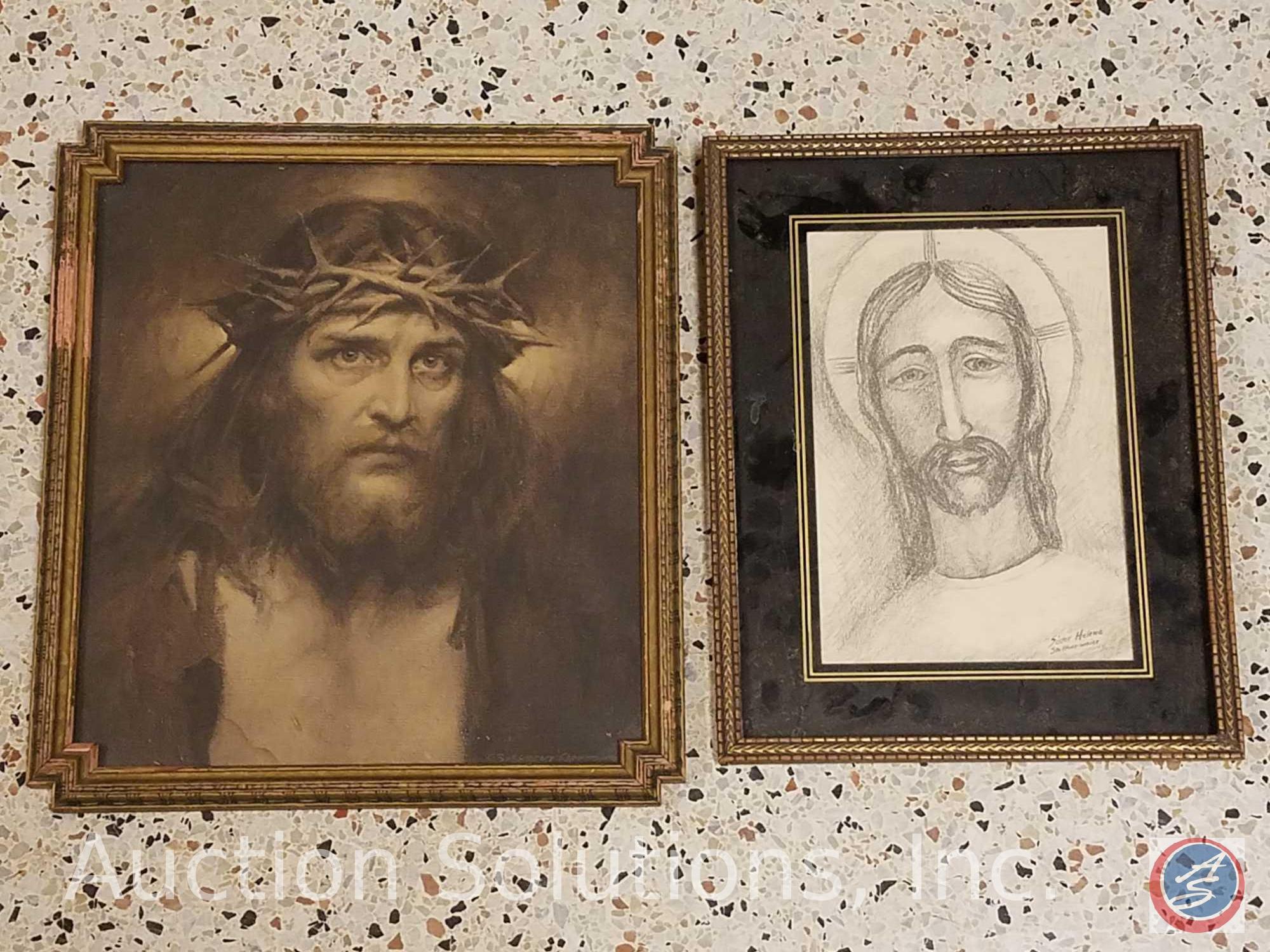 [13] Vintage Religious Prints Some with Wood Frames Including Sacred Heart of Jesus, Mater Dolorosa,