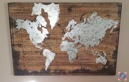 World Map Wall Hanging 36" x 24" Giraffe and Elephant Center Piece