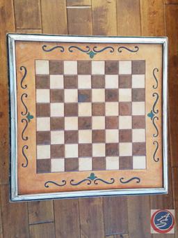 (2) White Washed Rocking Chairs 40" , Chess Table 20" x 20" x 18" {{GAME PIECES ARE IN A DRAWER OF