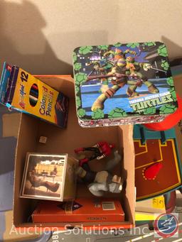 Vintage Battle Ship, Fisher Price Play Family Airport, Nickelodeon TMNT Lunch Box with Puzzle Pieces