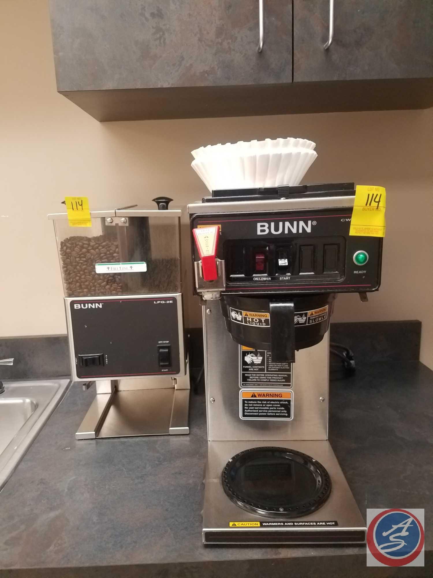 BUNN Coffee Grinder (Model LPG-2E), BUNN Coffee Maker (Model CWTF15,1LPF), Dish Strainer, Hand Soap