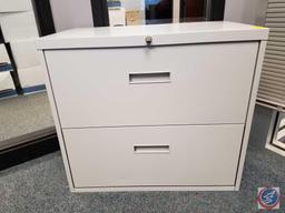 Steelcase L-Shaped Wood Desk w/3 Drawers and 2 Drawer File Cabinet w/key Measuring: 66"x 65"x29.5",