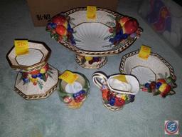 Fitz and Floyd Set Including Fruit bowl, Small Bowl, Candle Stick, Cream Pitcher and Votive Candle