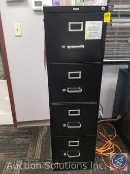 Staples 4 Drawer Filing Cabinet Measuring 25" x 5"x 52", End Table Measuring 29"x 29" x 24"