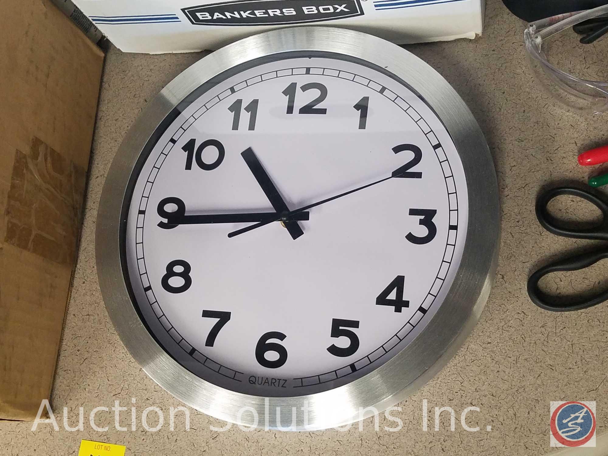 (2) Quartz Clocks, Clip Boards, Draft Dodgers, Staplers, Tape Dispensers, Exacto Paper Cutter,