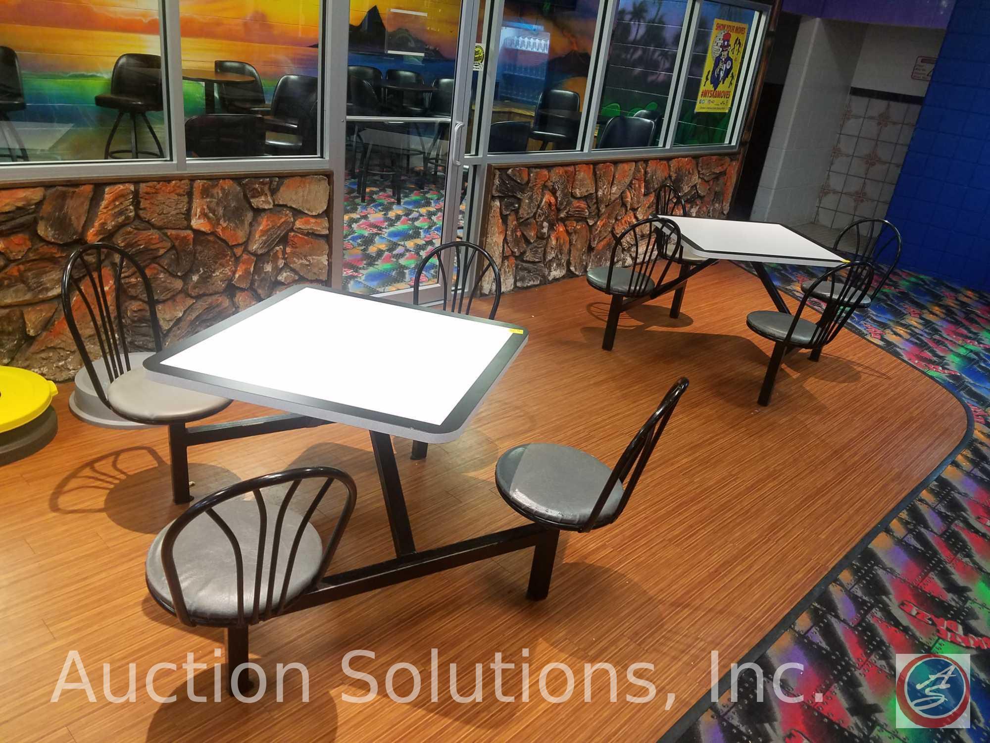 {{2XBID}} (2) Plymold 4-Seat Jupiter Cafeteria Clusters w/ 3 ft. Square Tables and Round Metal