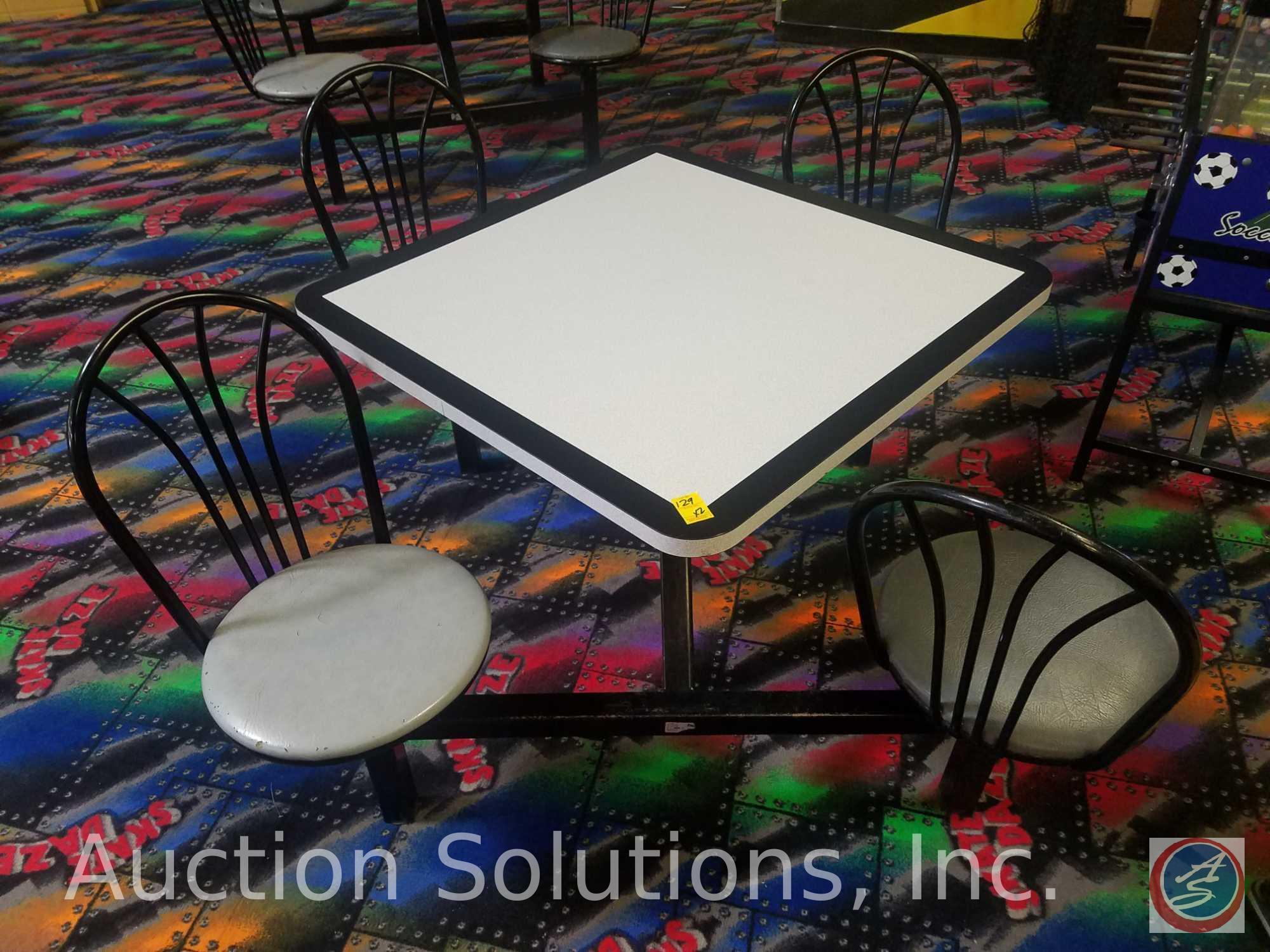 {{2XBID}} (2) Plymold 4-Seat Jupiter Cafeteria Clusters w/ 3 ft. Square Tables and Round Metal