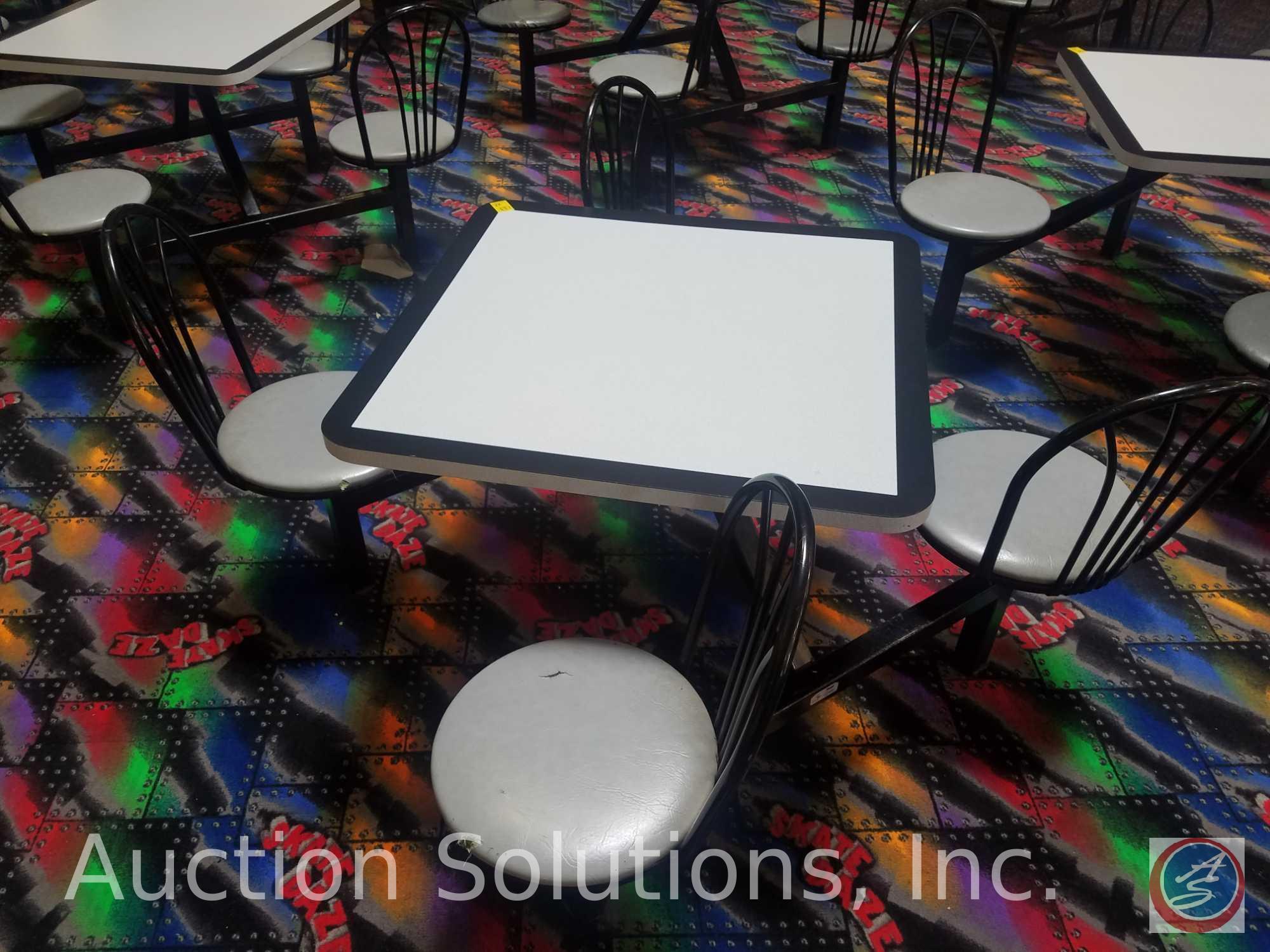 {{2XBID}} (2) Plymold 4-Seat Jupiter Cafeteria Clusters w/ 3 ft. Square Tables and Round Metal