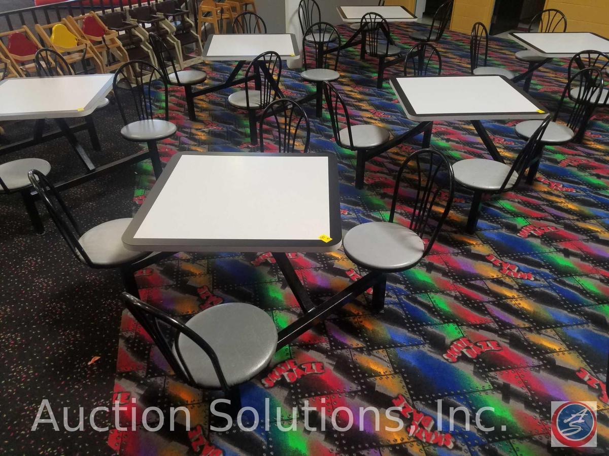 {{2XBID}} (2) Plymold 4-Seat Jupiter Cafeteria Clusters w/ 3 ft. Square Tables and Round Metal
