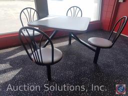 {{2XBID}} (2) Plymold 4-Seat Jupiter Cafeteria Clusters w/ 3 ft. Square Tables and Round Metal