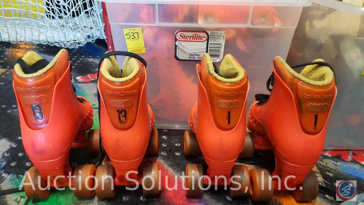 Assorted Sizes Roller Derby Roller Skates {{TOTE NO LID}}{{THESE SKATES ARE KNOWN TO HAVE MISSING OR