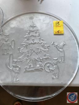 Christmas Cake Plate, and a Floral Relish Tray, Top of Fridge Dish and Two Assorted Plates