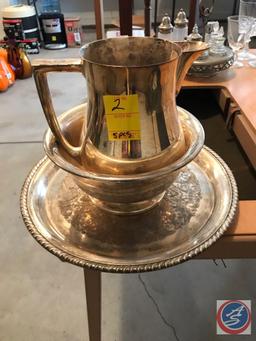 Sewing Table, (3) Pieces of Silver Plate, William Rogers 171, POLLE Silver Company Biscuit Bowl, and