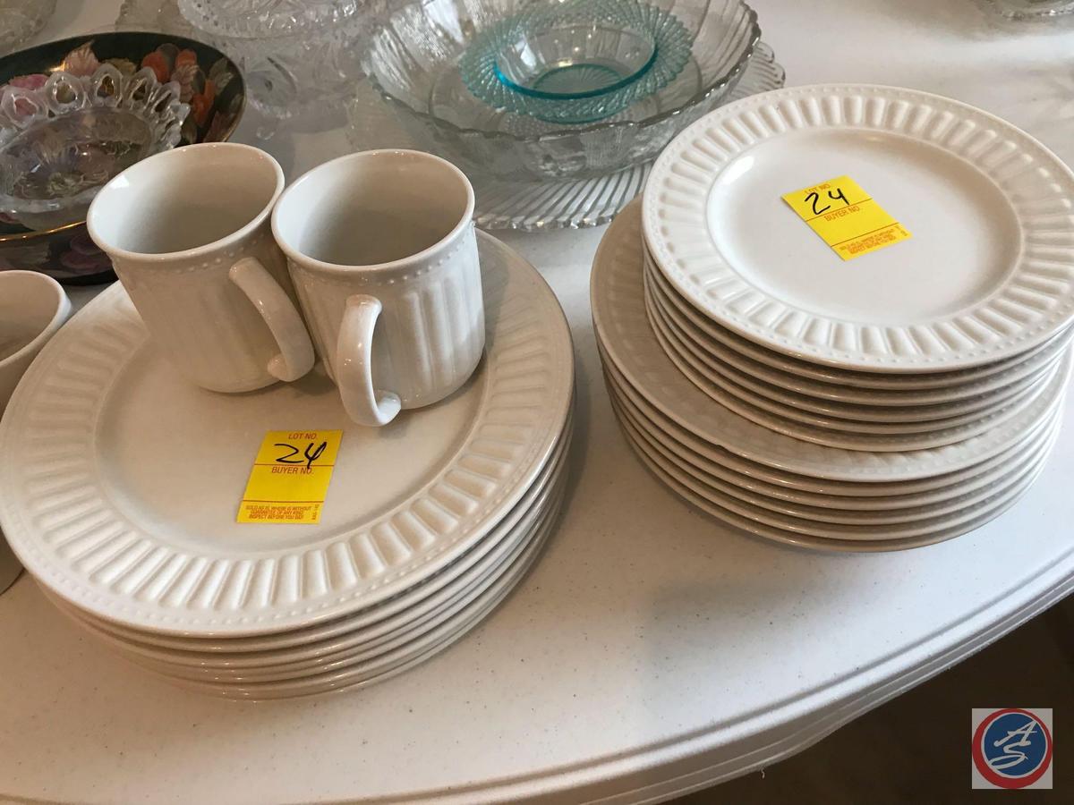 (8) Plates, (6) Sandwich Plates, and (6) Side Plates and (5) Cups Everyday China Brand