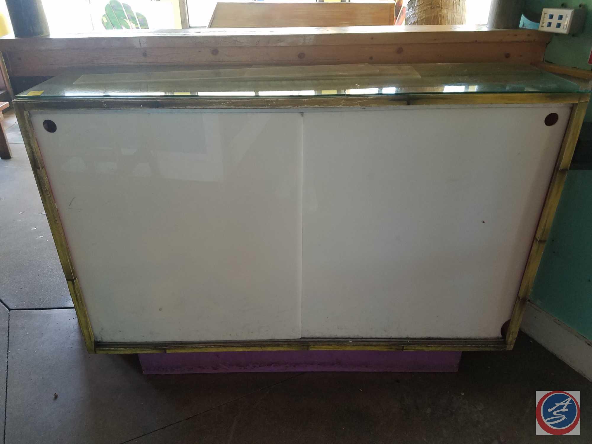 Wooden Storage Case with Sliding Doors and Glass Overlay 60" x 16" x 42"