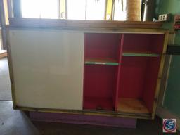 Wooden Storage Case with Sliding Doors and Glass Overlay 60" x 16" x 42"