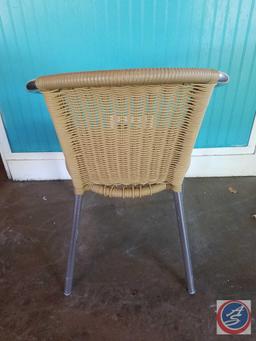 {{4X$BID}} (4) Tan Rattan Indoor-Outdoor Restaurant Stack Chairs