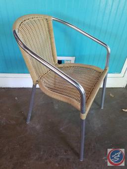 {{4X$BID}} (4) Tan Rattan Indoor-Outdoor Restaurant Stack Chairs