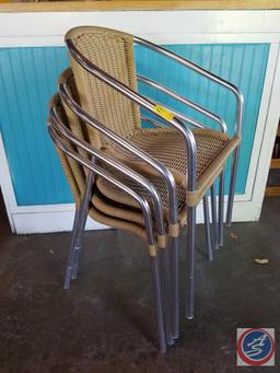 {{4X$BID}} (4) Tan Rattan Indoor-Outdoor Restaurant Stack Chairs