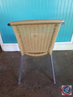 {{4X$BID}} (4) Tan Rattan Indoor-Outdoor Restaurant Stack Chairs