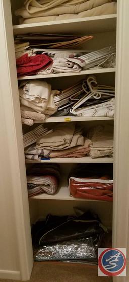 Assorted Towels, Blankets, Sheets, Heavy Duty Plastic Hangers, Plastic Hangers