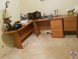 L Shaped Office Desk with 2 Drawers 60" x 15" x 29"; 62" x 24" x 29", Wooden 2 Drawer File Cabinet