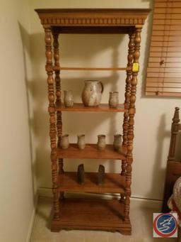 Five Tier Book Stand 32" x 16" x 74" with Pottery Pitcher/Cups, Book Ends