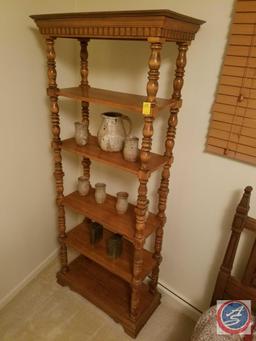 Five Tier Book Stand 32" x 16" x 74" with Pottery Pitcher/Cups, Book Ends