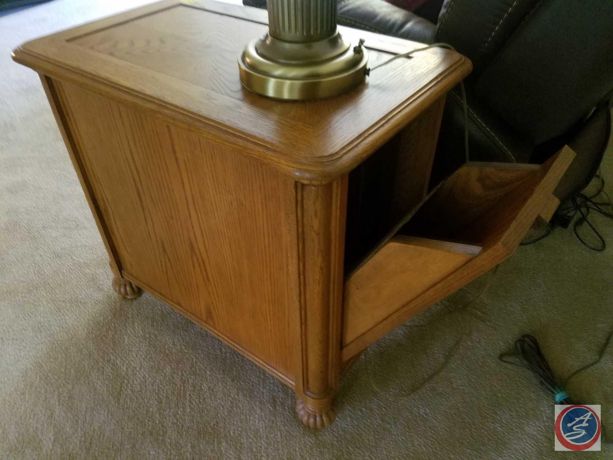 {{2XBID}} (2) Side Tables with One Drawer, One Cupboard on Each, Slide Out Cabinet On Back 16" x 26"