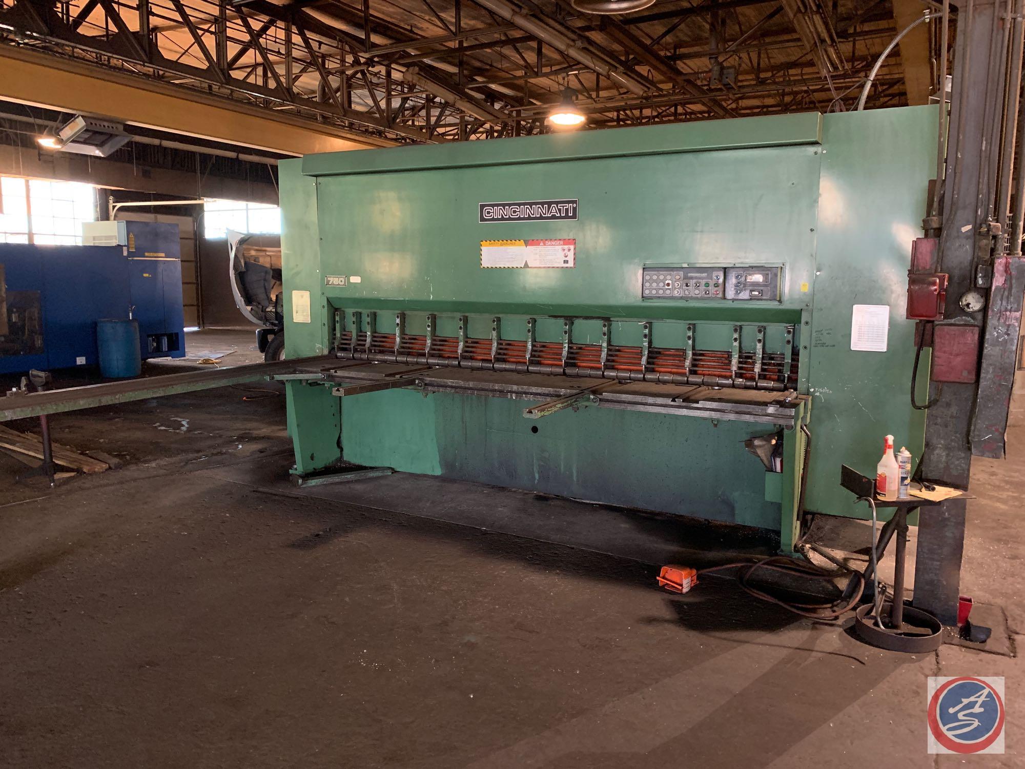 Cincinnati MODEL 750HS Shear, power squaring, 3/4" x 12' capacity. S/N 51962 YEAR/ AGE 2000