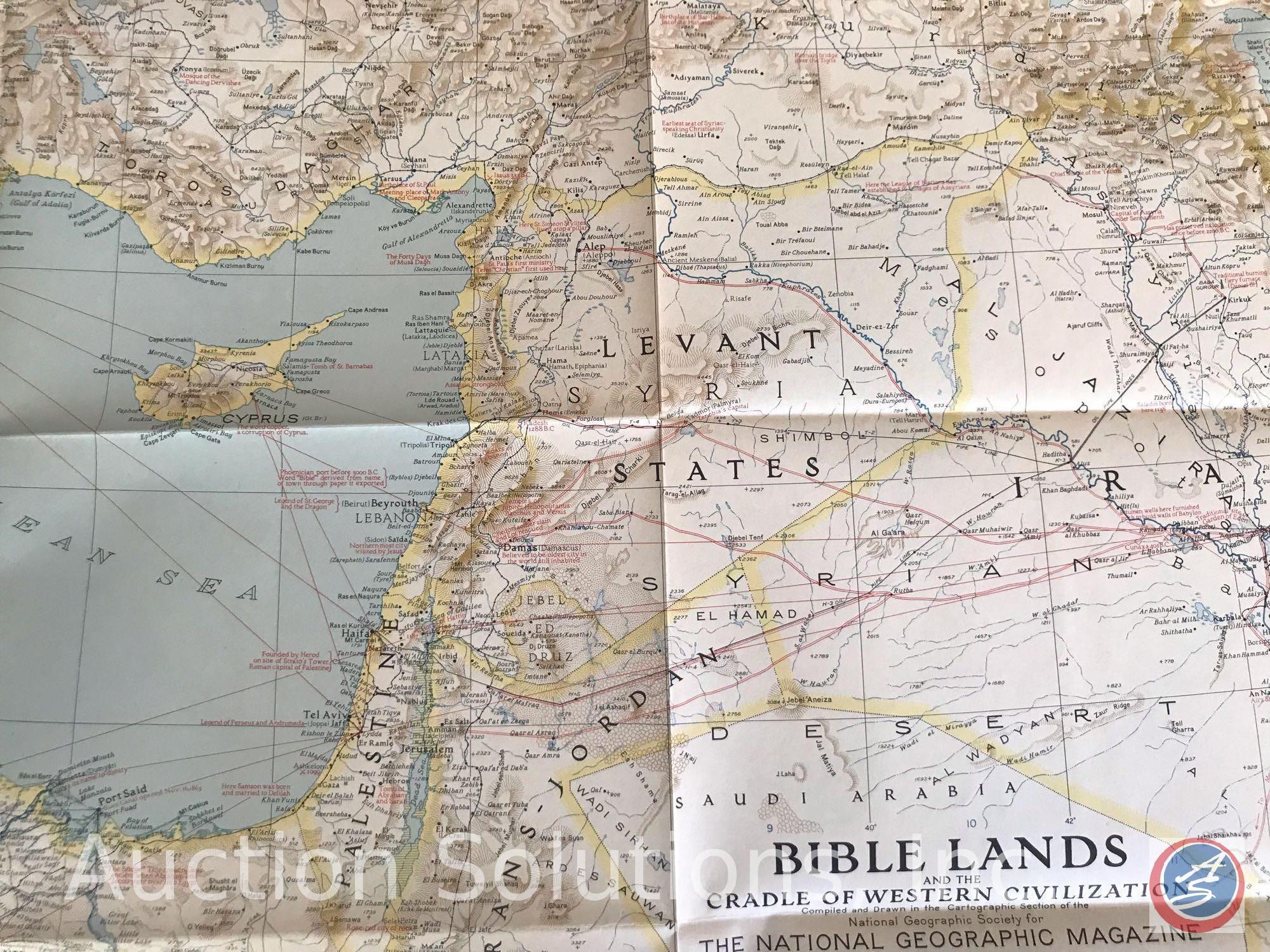 Bible Lands and the Cradle of Western Civilization 1938 [Nat. Geo.] Wall Map; 1878 Methodist Hymnal,