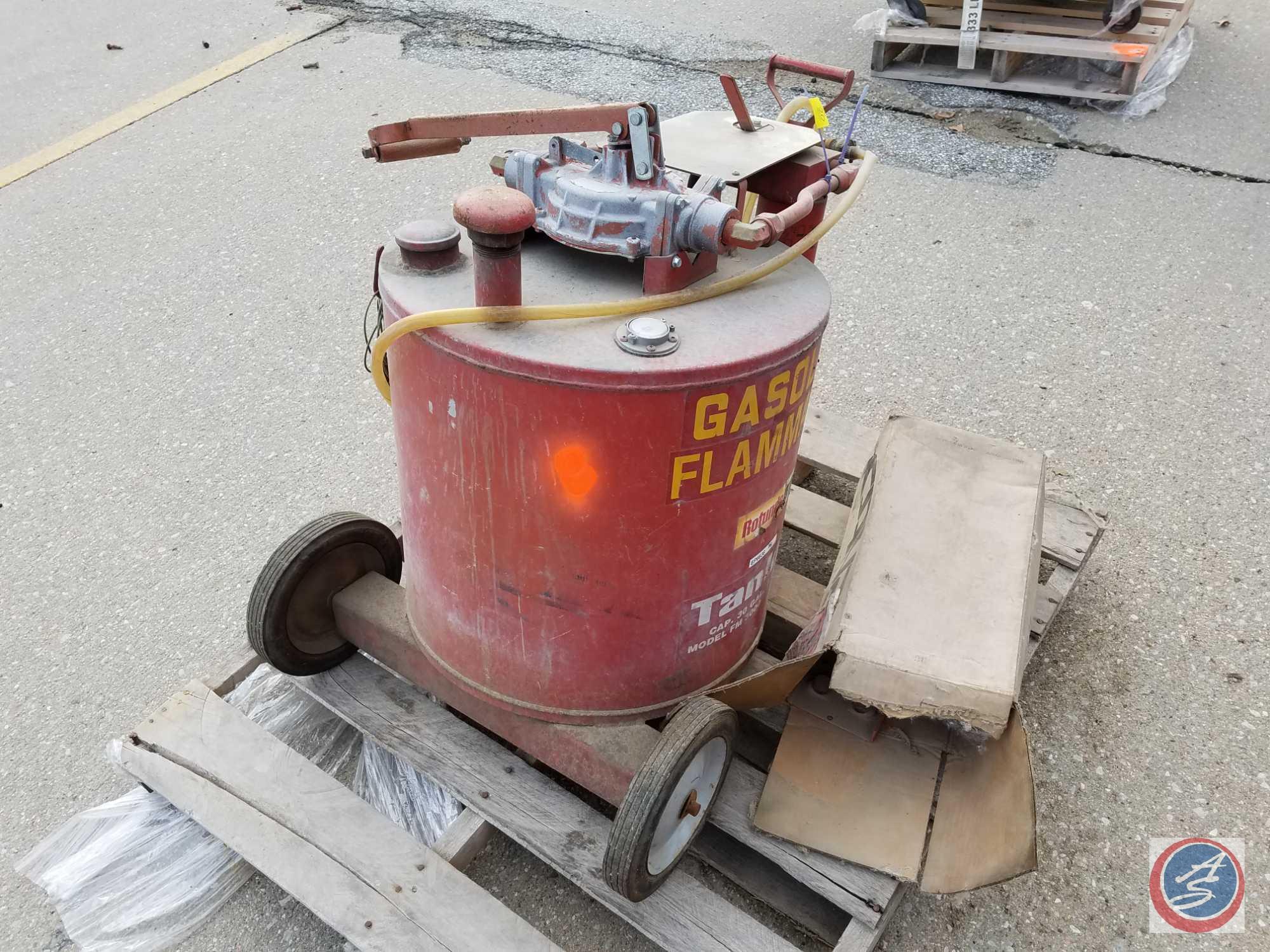 Gasoline 30 Gal. Transfer Tanker Model FM3000 with inline filter, transfer pump on Cart condition