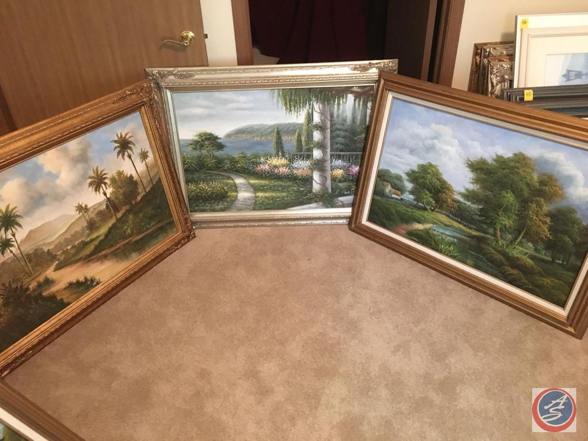 {{3x$BID}} Vintage Framed Canvas Painting 44" x 33" (2) Signed By A. Rogers, (1) J. King,