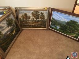 {{3x$BID}} Vintage Framed Canvas Painting 44" x 33" Signed by (2) Signed by A. Rogers, (1) by J.