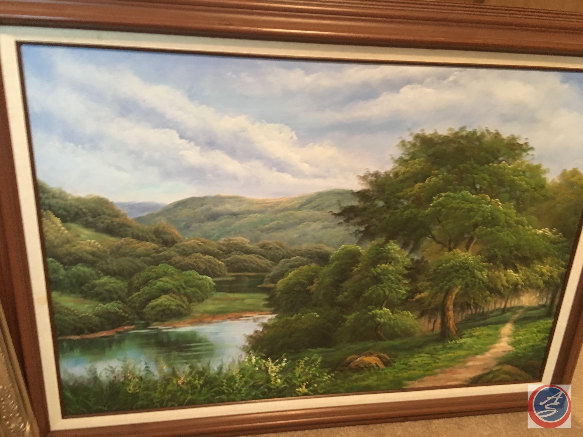 {{3x$BID}} Vintage Framed Canvas Painting 44" x 33" Signed by (2) Signed by A. Rogers, (1) by J.