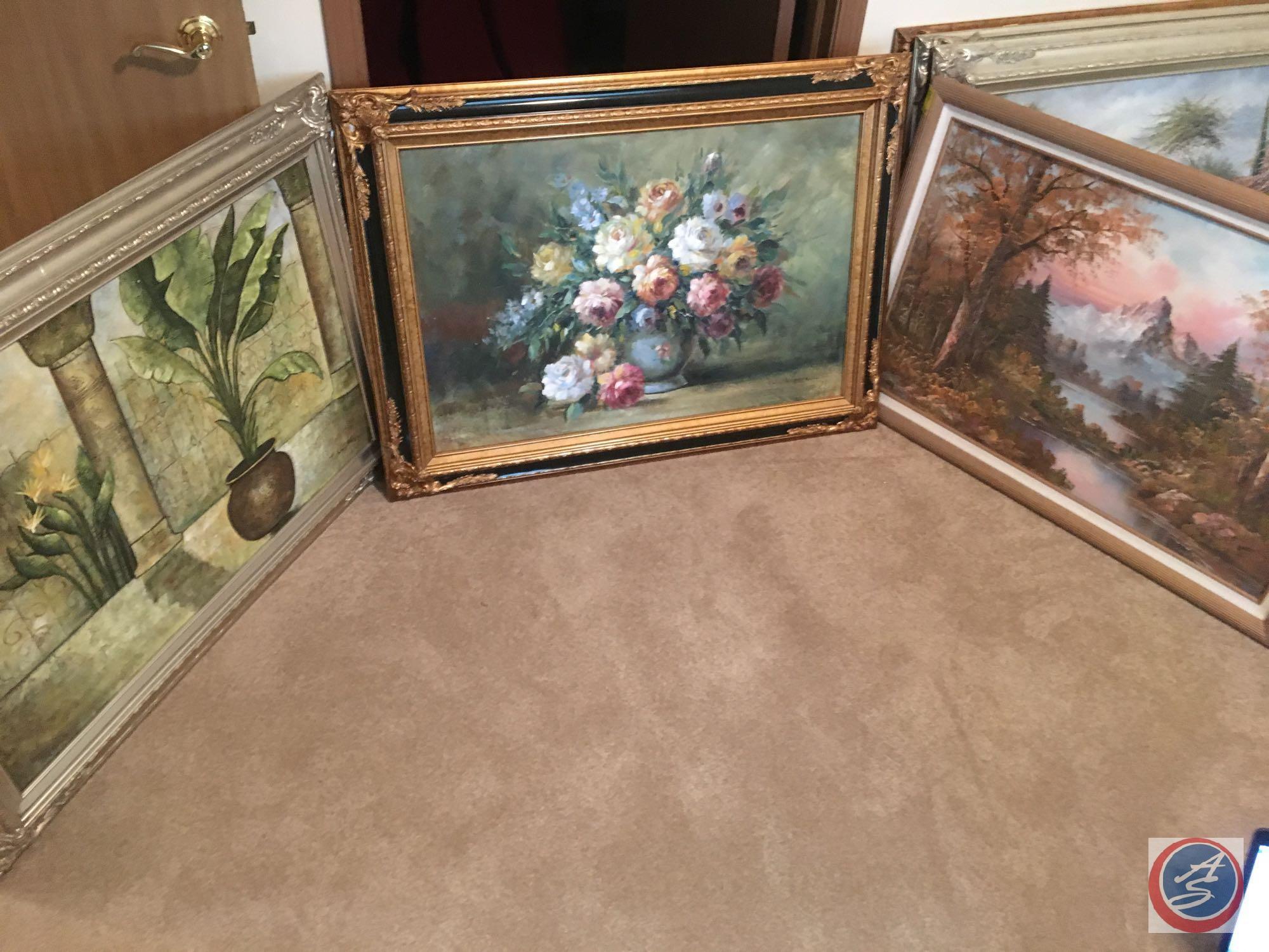 {{3x$BID}} Vintage Framed Canvas Painting G Wilcox, W Dame,. J Smith 44" x 33"