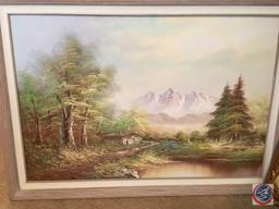 {{3XBID}} Vintage Framed Canvas Painting 44" x 33", 41" x 29" H Hilton, R Samaw (1) No Signature