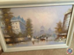 {{3XBID}} Vintage Framed Canvas Painting 44" x 33", 41" x 29" H Hilton, R Samaw (1) No Signature