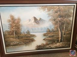 {{3X$BID}} Vintage Framed Canvas Painting 44" x 33", 41" x 33" R. Wood, (2) A Rogers