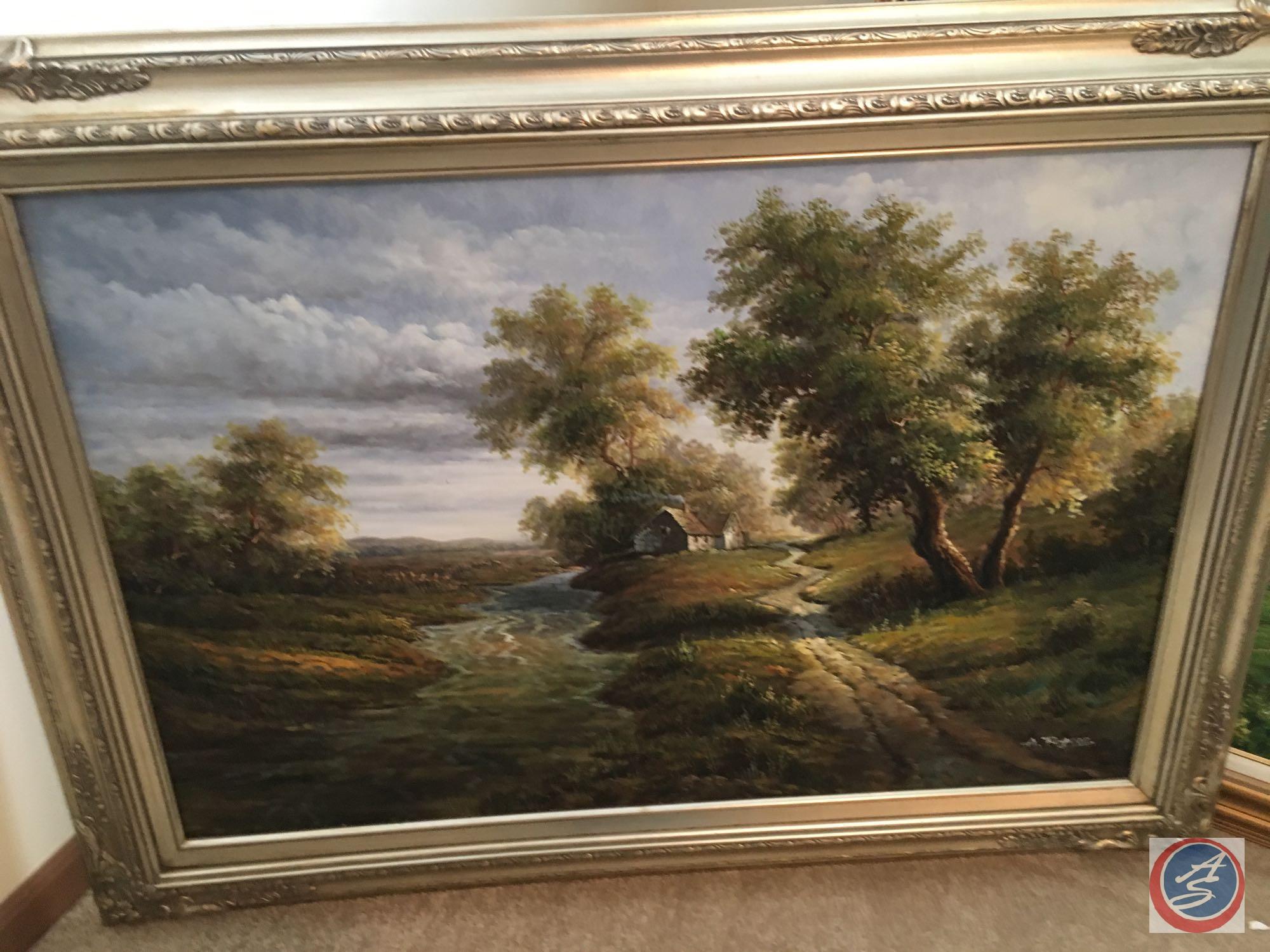 {{3X$BID}} Vintage Framed Canvas Painting 44" x 33", 41" x 33" R. Wood, (2) A Rogers