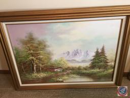 {{3X$BID}} Vintage Framed Canvas Painting 44" x 33", 41" x 33" J King, Haistlon, (1) No Signature