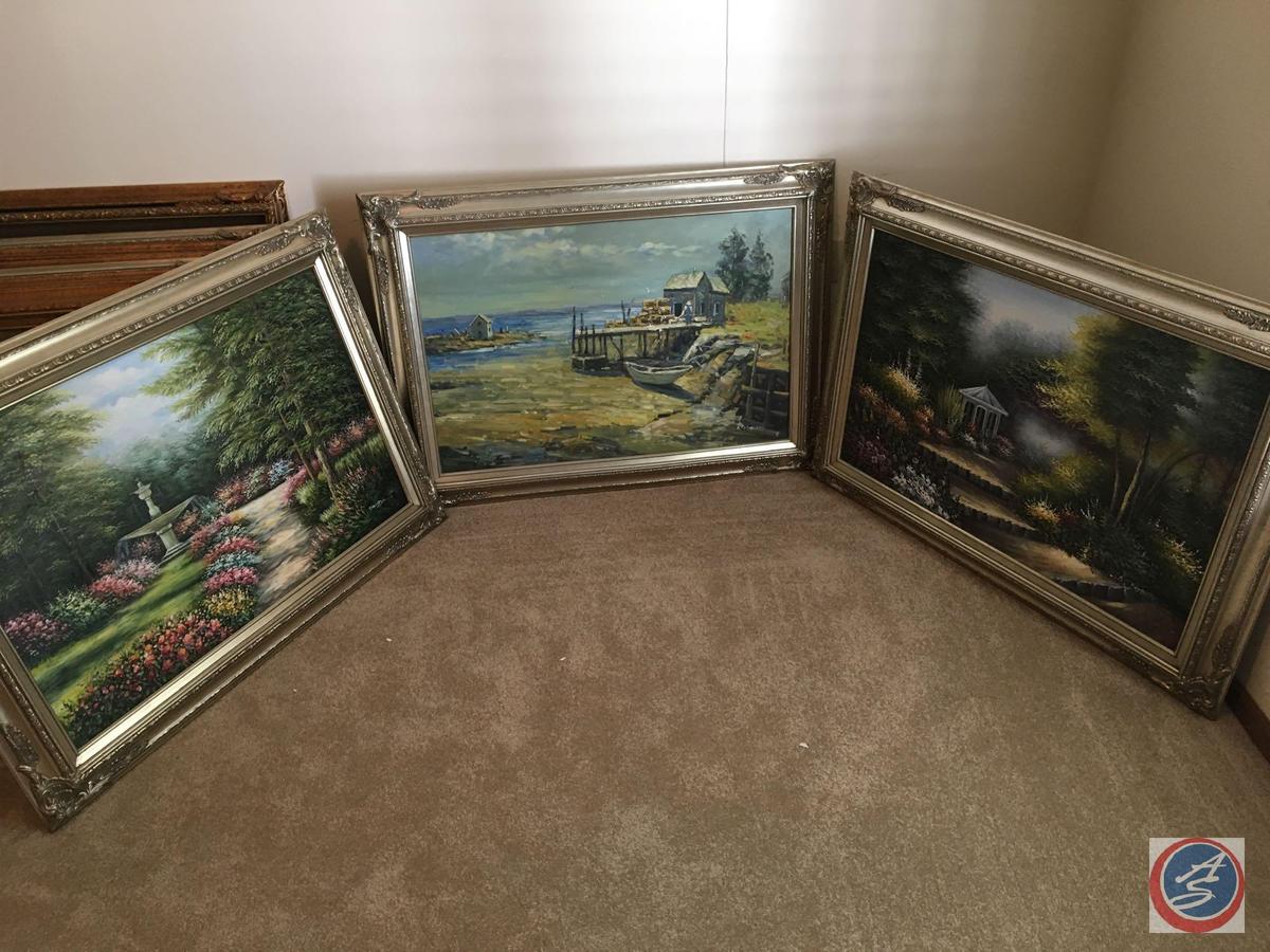 {{3X$BID}} Vintage Framed Canvas Painting 44" x 33" A Rogers, DenBin